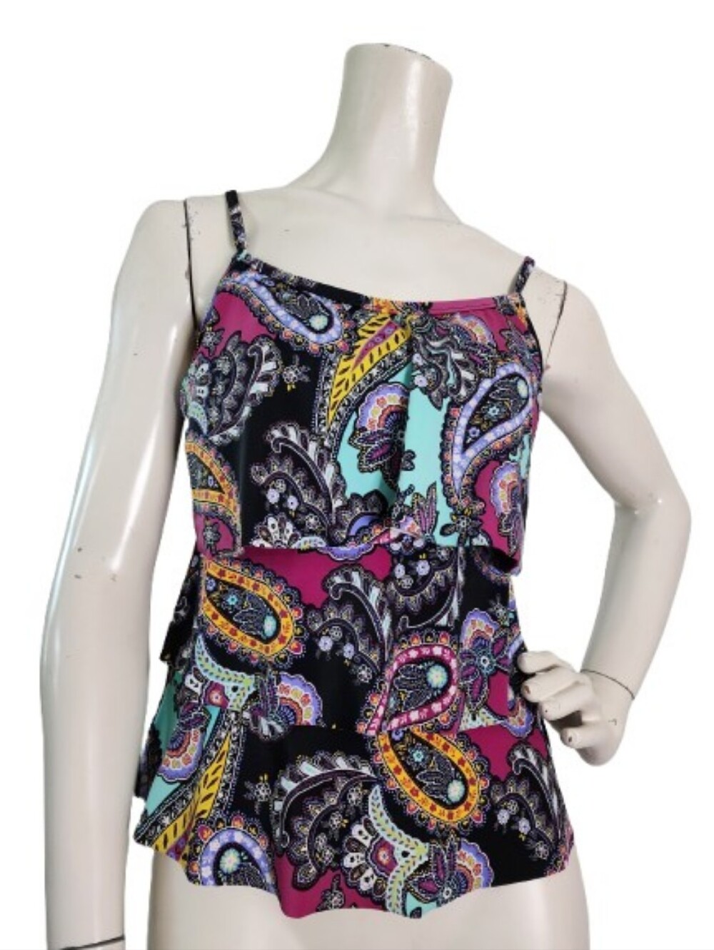 Caribbean Joe Tankini Top Women's 8 Black Paisley